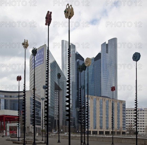 Objects by the Greek artist TAKIS to the west of the LA GRANDE ARCHE building