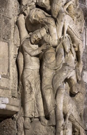 Souillac, former abbey church of Sainte-Marie, portal sculptures, relocated inside in the 17th