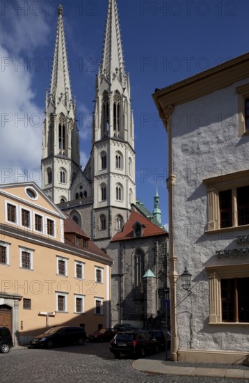 St Peter's Church, towers from south-west, on the right corner house Peterstraße 8, Hotel
