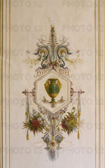 Hall on the upper floor with paintings by Benjamin and Jakob Orth, detail mural, St., Sankt, Saint