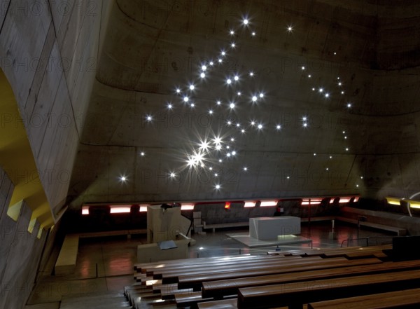 Firminy, Church of St Pierre, Le Corbusier Posthumous, 1970 to 2006 with interruptions, Interior,