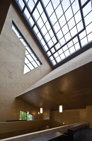 Built 2008-2010 by Manuel Herz, prayer hall View from the gallery to the skylight