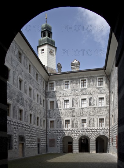 Austria. Amras. Ambras Castle. Inner courtyard facing west with arcade view. Branch of the
