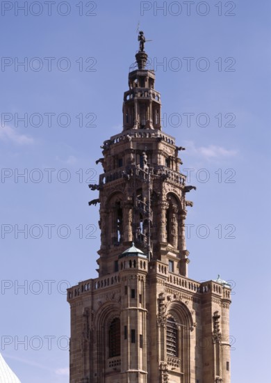 Upper part of the west tower, octagon and spire with Kiliansmännle, St., Sankt, Saint