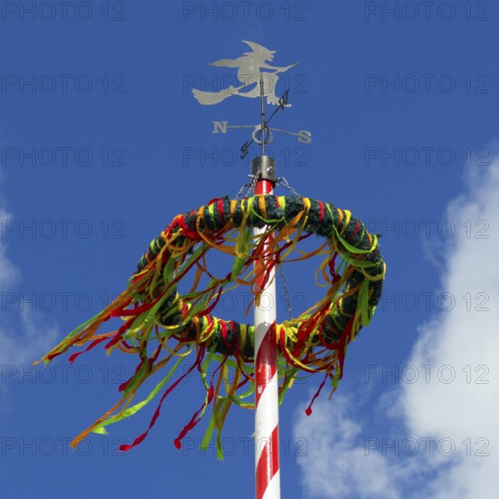 A colourfully decorated maypole, craft, tradition, colourful, colourful, blue sky, customs