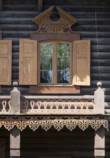 Half-timbered house with front log façade, built 1825-1827 freely adapted from a drawing by Carlo