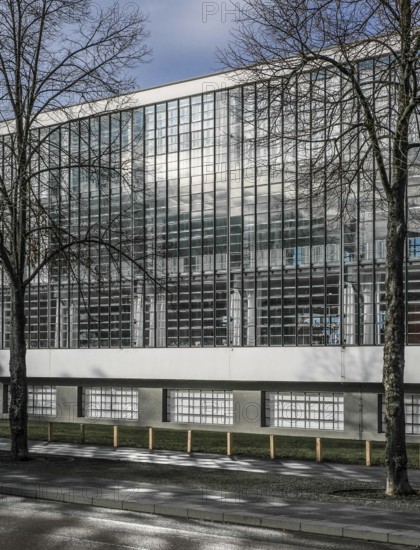 Dessau Bauhaus 1925-26 by Walter Gropius Partial views of workshop wing on the right and vocational
