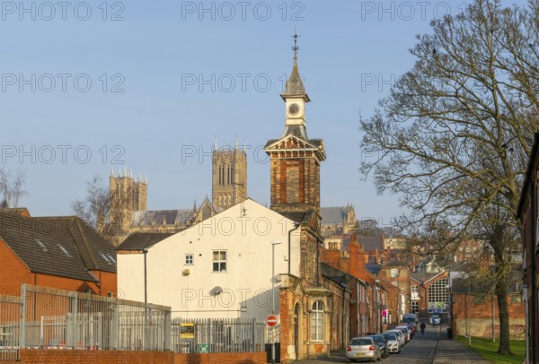 Clocktower of former Wesleyan Day School, Rosemary Lane, inner city of Lincoln, Lincolnshire,