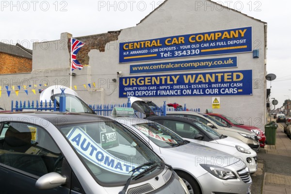 Forecourt of Central Car Company secondhand car sales, Grimsby, north east Lincolnshire, England,