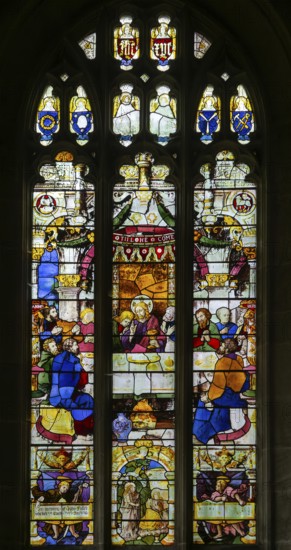 Stained glass window of Last Supper church of Saint Bartholomew Corsham, Wiltshire, England, UK