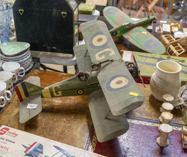 Model planes on display in auction room, Campsea Ashe, Suffolk, England, UK