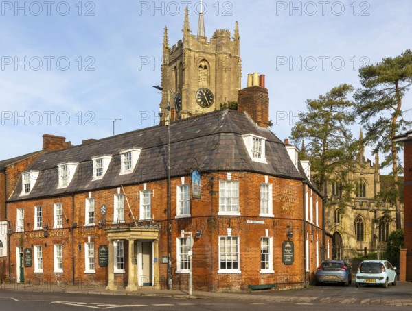 Architecture historic buildings, The Castle Hotel, Church of Saint Mary, Devizes, Wiltshire,