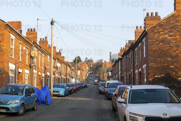 Victorian terraced housing with no front gardens, Coleby Street, inner city of Lincoln,