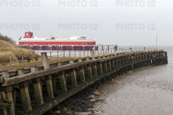 Thames Highway KESS vehicle carrier ship docked, River Humber, Port of Grimsby, river terminal,