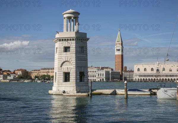 Italy Venice Marina near San Giorgio Maggiore -291 Lighthouse from 1813 behind Campanile of San
