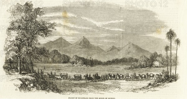 Military and munity mutiny flight of Europeans from Scene of mutiny, India, Asia