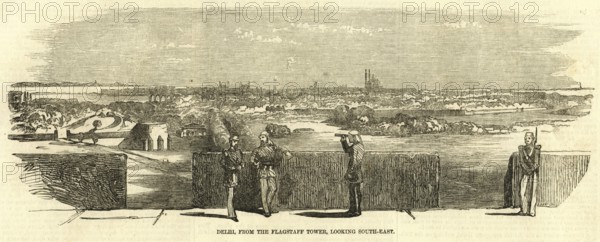 Military and munity mutiny views Delhi from flagstaff tower looking South East, India, Asia