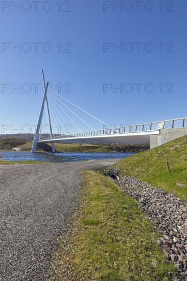 View of modern Tana bridge in clear summer weather, Tana Bru, Norway, Europe