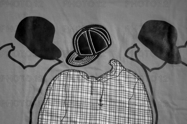 Black and White Textile Clothes Cotton fabric man t shirt with patchwork India Asia Sept 2011