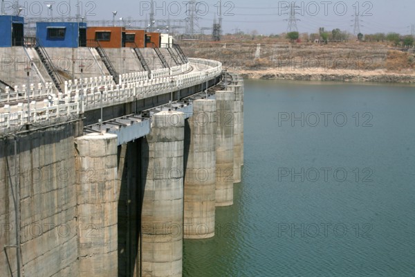 Columns of Indira Sagar Dam standing tall on river Narmada under multi purpose Indira Sagar Project