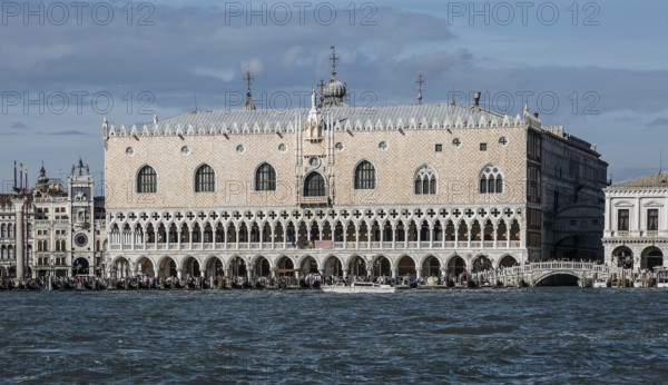 Italy Venice Doge's Palace -293 View from south left clock tower right Ponte di Paglia and state
