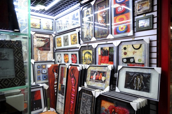 Display of paintings and frames in chinese shop, Yiwu, China, Asia