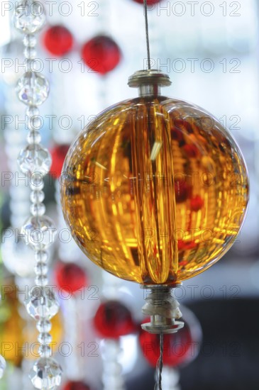 Colourful glass display balls, China, Asia