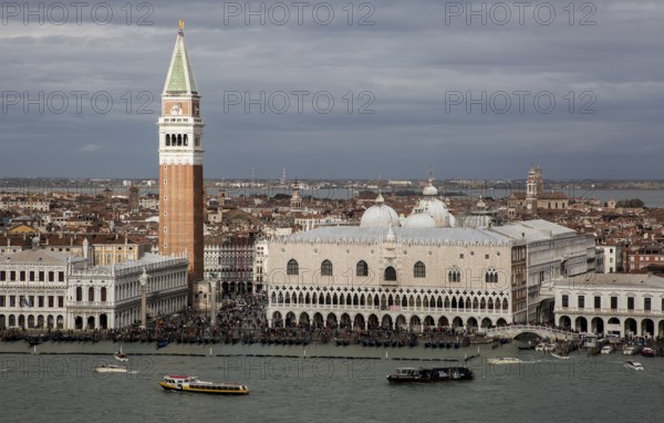 Venice, Campanile of San Marco Doge's Palace and others seen from the tower of the church of San