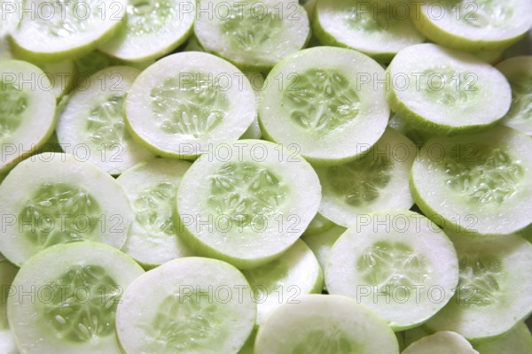 Green vegetable, kakri cucumbers cucumis utilissimus round slices