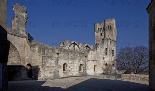 Frankr Montmajour b Arles Benedictine abbey 59860 Romanesque-Gothic cloister ruins behind donjon