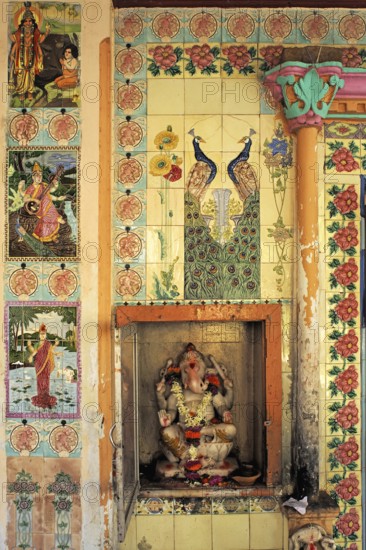 Idol of lord Ganesh and painting on tiles, god goddess, Shiv Mandir built in 1950, taluka Bhiwandi,