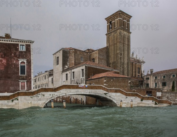 Venice, Jesuit church of Santa Maria Assunta, tower seen from the water over the Fondamente Nove,
