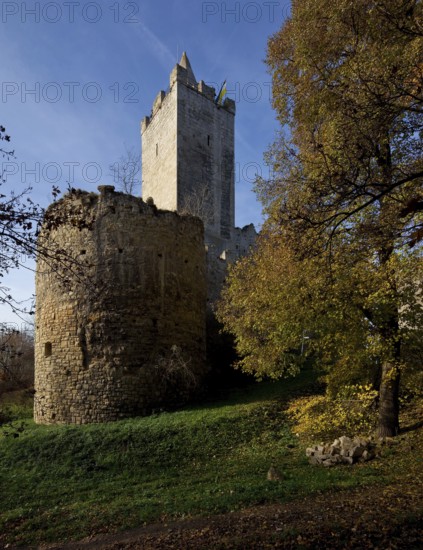 Rudelsburg castle near Bad Kösen south-east roundel 15th century above keep 12th century 78209 View
