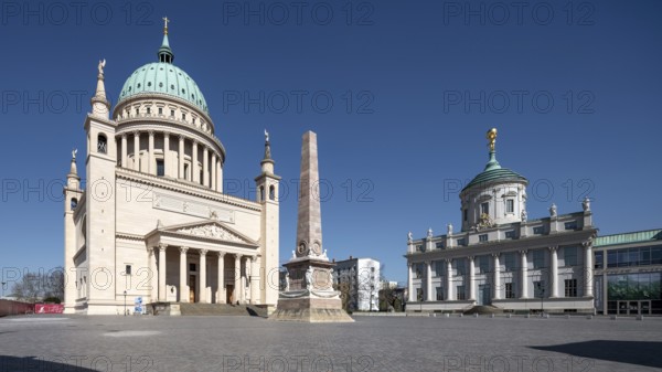 Potsdam, reconstructed Alter Markt, Old Town Hall and the Nikolaikirche on the left