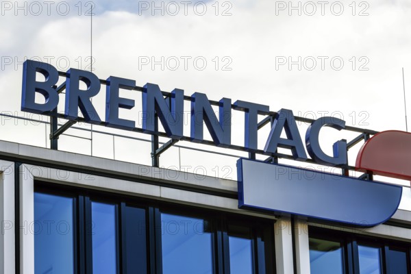 Essen, North Rhine-Westphalia, Germany - Brenntag, company logo on the facade of the Brenntag