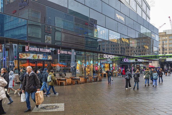 Shopping centre at Alexanderplatz on Rathausstraße in Berlin, Germany.
