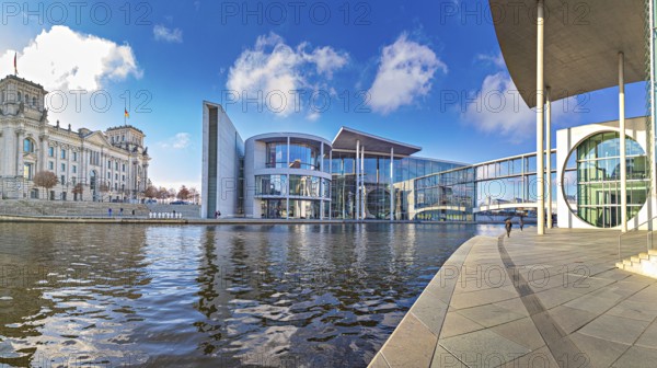 Spreebogen at the library of the German Bundestag with view of Paul-Löbe-Haus, Bundestag,