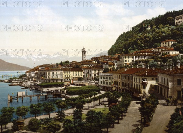 Bellagio, general view, Lake Como, Italy, Historic, digitally restored reproduction from a 19th