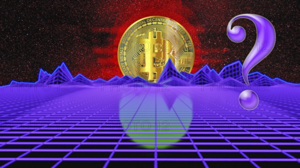 Symbolic image, Bitcoin as a questionable vision of the future, stock market prices, insecure
