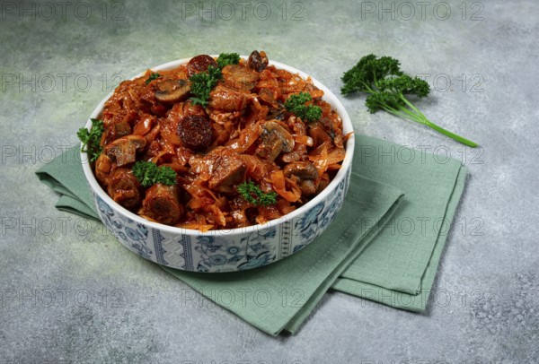 Bigos, bigus is a national Polish dish, made of cabbage and meat, stewed, homemade, no people