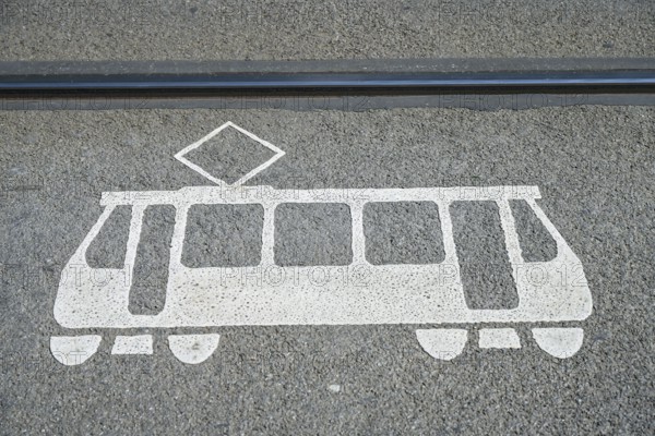 Tracks, Warning from tram, Mitte, Berlin, Germany, Europe