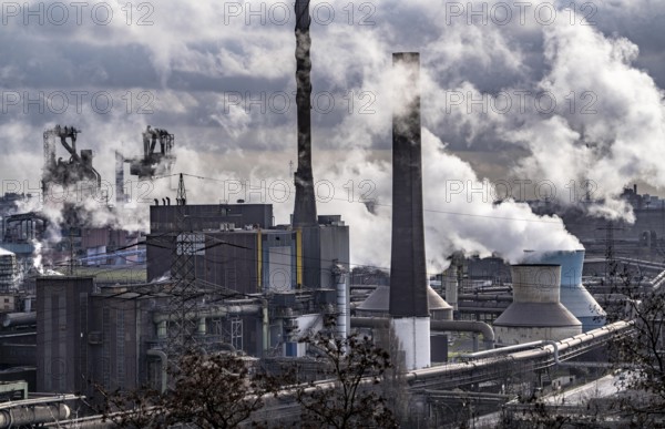 Panorama of the Thyssenkrupp Steel steelworks in Duisburg-Bruckhausen, blast furnaces 8 and 9,