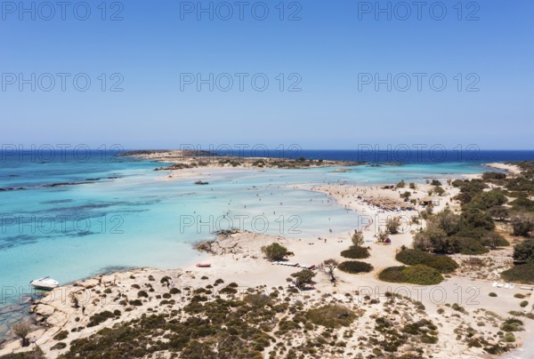 Drone shot, Elafonissi beach, south-west Crete, Crete, Greece, Europe