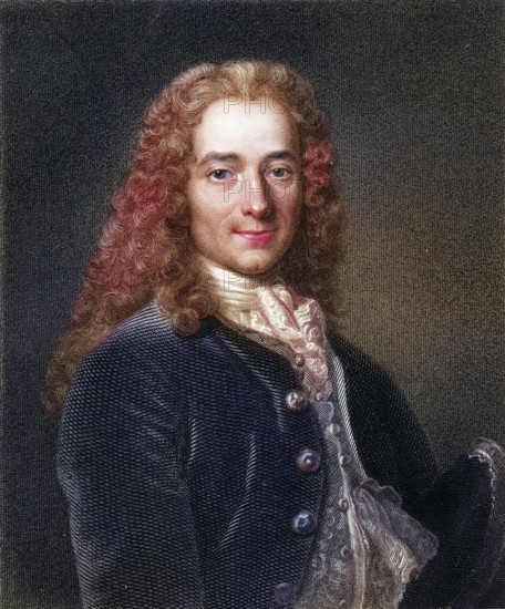 Voltaire, pseudonym of Francois-Marie Arouet, 1694-1778, French writer and philosopher. From the