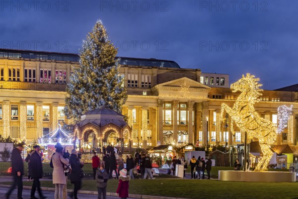 Stuttgart Christmas market in the evening. Traditional event with more than 3.5 million visitors