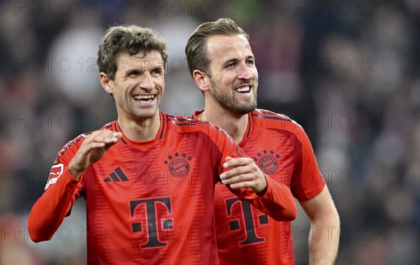 Thomas Muller FC Bayern Munich FCB (25) and Harry Kane FC Bayern Munich FCB (09) laugh in