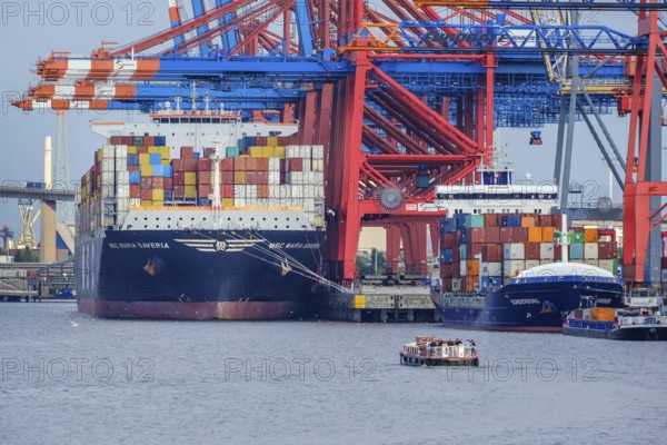 Hamburg, Germany - Container ships in the Port of Hamburg, container ship MSC Maria Saveria of the