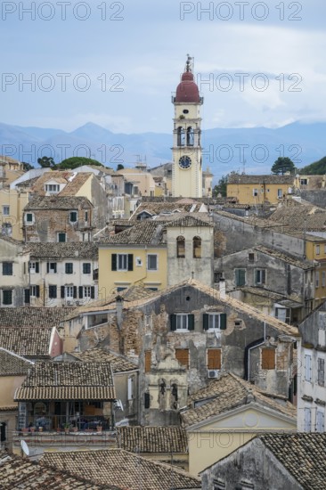 Corfu Town, Corfu, Greece, City overview Corfu Town with the Greek Orthodox Church of Agios
