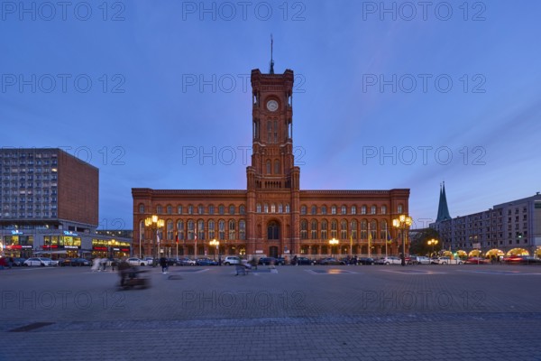 Red Town Hall at dusk, Rathausstraße, Berlin, capital city, independent city, federal state Berlin,