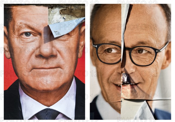 Comparison of two large posters for the 2025 federal election by the SPD with Olaf Scholz and the